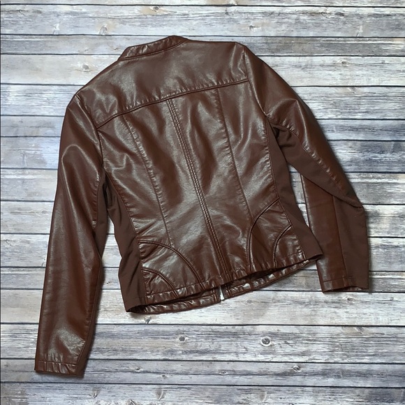 KENNETH COLE Brown Vegan Leather Moto Jacket with Silver Hardware M - Picture 9 of 10